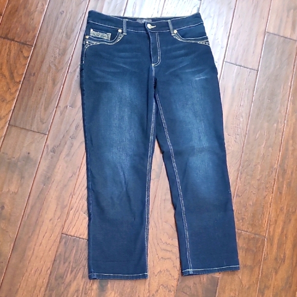 Chico's Dark Blue Crop Jeans with Embellishments size 0.5 (6) - Picture 1 of 10